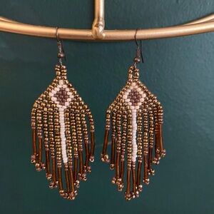 Chic Beaded Fringe Earrings in Gold and Brown